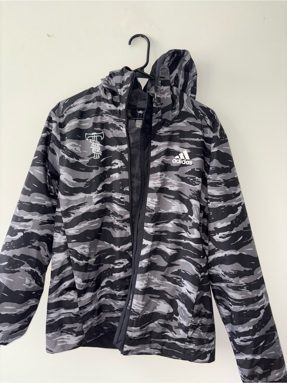 Adidas Black & Gray Camo Hooded Running Rain Jacket
